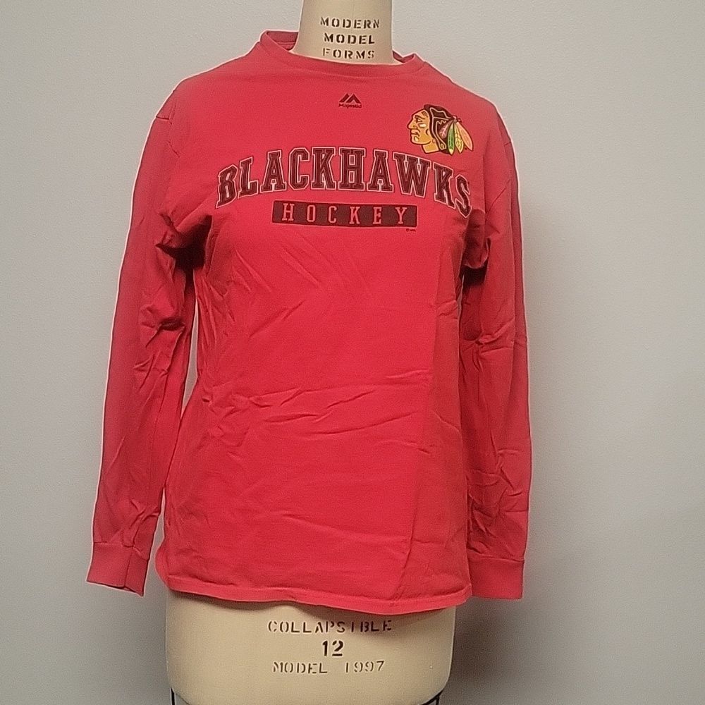 MAJESTIC long Sleeve Chicago Blackhawk T-shirt. Size L